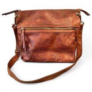 FOSSIL Women's Red Orange Leather Croc Embossed Shoulder Bag Purse